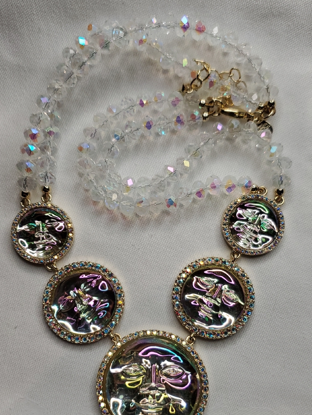 Kirks Folly Iridescent Crystal Face Pendant Necklace - Gold Accents